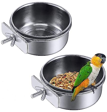 Amfrpar 2 Stück 12cm Vogel Futternapf zum Einhängen Vogelnapf Edelstahl mit Halter Vogelfutterschale Papagei Futter Schüssel Fütterungsbecher für Vogelkäfig Vogelhaus Kleintiere