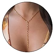 FUNEIA Kette Gold Damen 14K Vergoldete Modeschmuck Kette Lang Y Kette mit Herz Perlen CZ Anhänger Wasserfeste Verstellbare Ankerketten Tropfen Halskette Gold für Frauen Schmuck