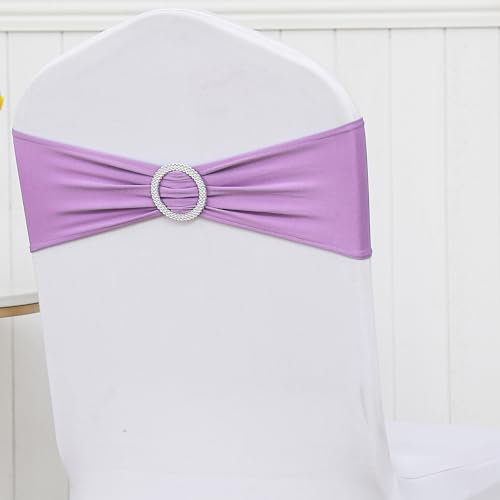 ZSJFMF 50PCS Spandex Lilac Chair Sashes for Wedding Stretch Chair Bands with Buckles Universal Elastic Chair Ties Bows for Party Folding Chairs Celebration Ceremony Events Decorations