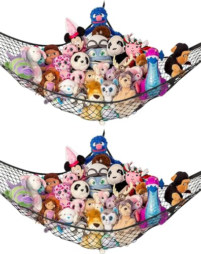 Lilly's Love Stofftier-Hängematte, Hängematte, Kinderzimmer-Hängeorganizer – Jumbo-Party-Hängematte, extra groß, organisiert das Chaos, hält 50 % mehr Sachen, 160 x 160 x 200,7 cm, Schwarz, 2 Stück