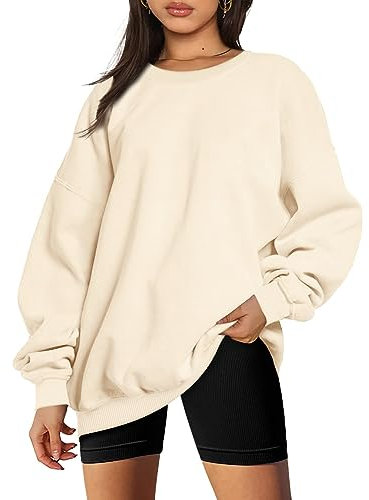 Timuspo Pull femme surdimensionné manches longues polaire col rond sweat-shirt automne hiver femmes filles vêtements ample hauts, Abricot, XXL