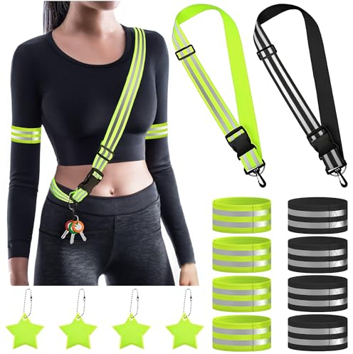 ZEXUPORIUM 14 Stück Reflektoren Kleidung Set, 2 Reflektor Gürtel Verstellbaren, 8 Reflektorband, 4 Reflektoren Anhänger, Hosenklammer Fahrrad, Reflektoren Fahrrad, Joggen, Wandern
