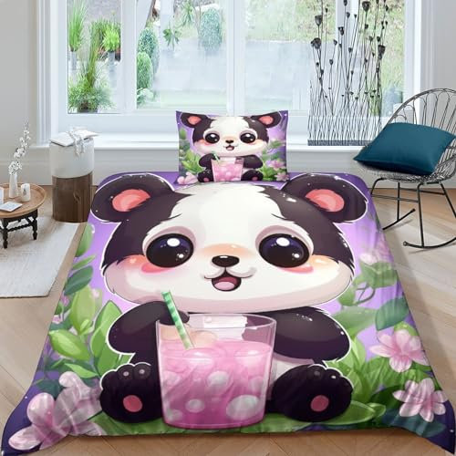Netter Panda Bettwäsche Set 2 Teilig: 3D Print, Weiche Microfaser, Mit Reißverschluss, Für Kinder Und Erwachsene Animal Crossing Bettbezug, Moderne Bettgestaltung Single(135x200cm)