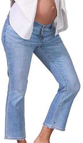HATCH Crop Maternity Denim Jeans, Low Rise, Slightly Flared Crop Hem, Under The Belly Design for Pregnancy & Beyond, Light Wash, 26 Inseam, Size 27