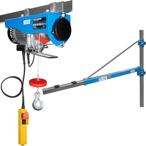 Güde Elektro-Seilzug GSZ 300/600 (1050 W, GS-geprüft, max. Hubkraft ohne/mit Umlenkrolle 300/600 kg, 12 m Seil) inkl. Güde Schwenkarm 1200 100-600 kg (600 kg max. Hubkraft, max. Auszugslänge 110 cm)