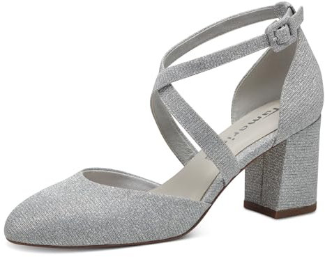 Tamaris Damen Pumps Textil Blockabsatz Vegan; Silver Glam, EU 37