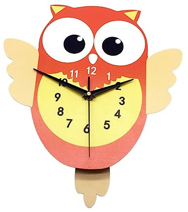 MAGICLULU Cartoon Wanduhr Eule Kunststoff Geräuschlos für Kinderzimmer