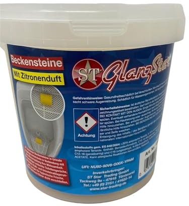 Glanzstar Urinal WC Steine Tabs Beckensteine mit Duft 1 KG Eimer mit Entkalker Klo Steine (Zitrone)
