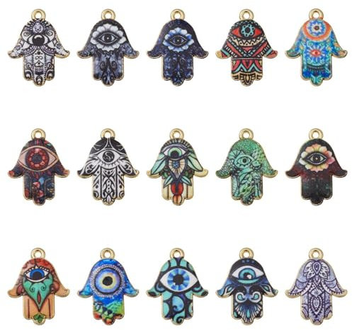 DanLingJewelry 30pcs Mixed Styles Religion Evil Eye Charms Hamsa Hand of Fatima Charms for Jewelry Making DIY