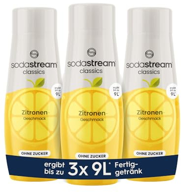 SodaStream Sciroppo 3 x limone senza zucchero, 1 x bottiglia produce 9 litri di bevanda pronta, preparato in pochi secondi e sempre fresco, 3 x 440 ml