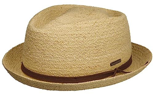 Stetson Uni Diamond Raffiahut Naturfarbener Hut mit UV-Schutz Ledergarnitur Damen Frühjahr Sommer Natur XL (60-61 cm)