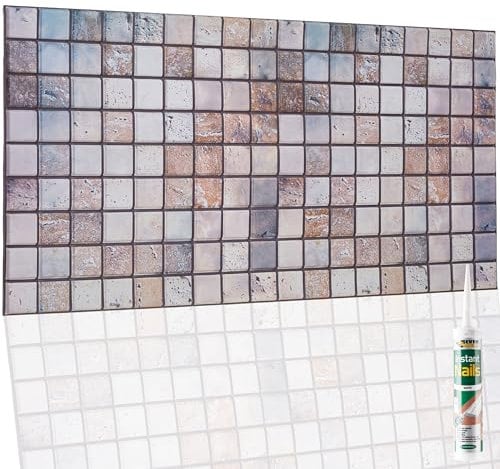 NOVECRAFTO Mosaic Design 3D Wall Panels - 6 Sheets Covering 2.76 sqm | 29.76 sqft Decorative PVC Plastic Cladding - 96 cm x 48cm | 37.79 x 18.89 in – Mosaic Pattern in Warm Copper and Bronze