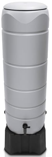 YourCasa CircleTower - Barril de lluvia (110 L, con pie, tapa y grifo, plástico a prueba de heladas, depósito de agua de lluvia, para jardín, colector de lluvia, color gris)