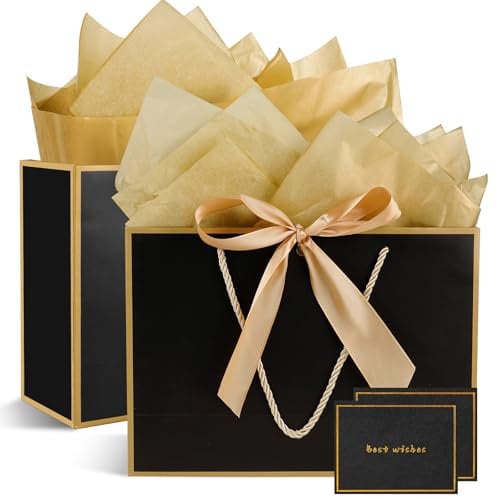 Geschenktüten, 2 Stück Papier Geschenktüten mit 2 Taschentuch und 2 Karten, Geschenktüten mit Griffen für Frauen, Mädchen, Brautjungfern, Geburtstage, Valentinstag und Hochzeitsfeiern