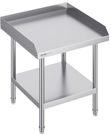 VEVOR Stainless Steel Work Table, 24 x 24 x 26 Inch Commercial Food Prep Worktable, 3-Sided Backsplash Heavy Duty Prep Worktable, Metal Work Table with Adjustable Height for Restaurant Home Hotel