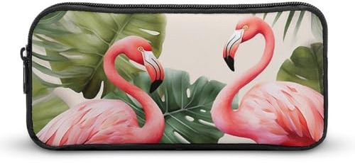 BTCOWZRV Großes Federmäppchen, Flamingo, Palmen, Blatt, ästhetisches Stifteetui für Damen und Herren, tragbare Kosmetiktasche, multifunktionale Münztasche für Büro, Urlaub, Stil, 22 x 12 x 5 cm,