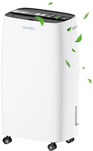 DENBIG 10L/Day Dehumidifier for Home, 2.5L Water Tank, Auto Defrost, Continuous Drainage, 24H Timer, Energy-Efficient Dehumidifier for Home Bedroom Bathroom Damp, 10L Dehumidifiers