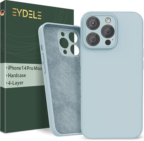 EYDELE 4-Lagige Hülle für iPhone 14 Pro Max - Gummierte Handyhülle mit Soft Inlay | Hardcase Cover | Silicone Coating - Schutzhülle in Himmelblau