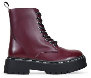 BOSANOVA Botas Militares para Mujer Estilo Punk confeccionadas en Piel Vegana con Plataforma Dentada y Cordones hasta la Parte Superior. Cierre con Cremallera. Calzado para Mujer Burdeos 41