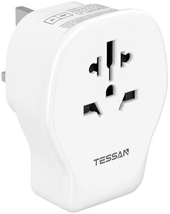TESSAN 4 en 1 Adaptador Enchufe UK, Adaptador Tipo G con 2 USB C y 1 USB A, Enchufe Ingles de 2500 W, EU to UK Plug Adapter para Irlanda Escocia Inglaterra Reino Unido