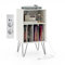 KOMFOTTEU Supporto per Giradischi in Vinile con Stazione di Ricarica, 5 Scomparti, Espositore per Dischi con Gambe in Metallo, Mobile Giradischi Capacità di Carico 50kg, 48 x 40 x 88 cm (Bianco)