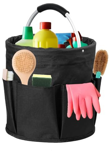 Putzmittel Organizer, 17L Universal Reinigungs-Caddy Faltbare Aufbewahrungskorb Mit Griff und 6 Fächern, Reinigungstasche Putzmittel Organizer Tragbar für Innenbereich,Garten,Badezimmer (Schwarz)