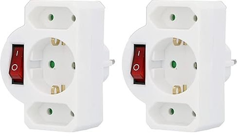 Unitec Zwischenstecker mit 1x Schuko und 2x Euro Schalter, mit beleuchtetem Schalter, weiß, lose (Packung mit 2)