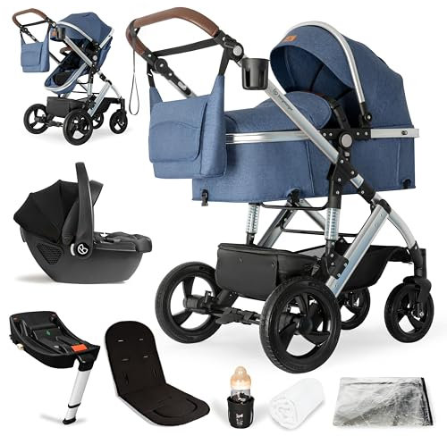 Bergsteiger Nizza 3 in 1 Kinderwagen, Kombikinderwagen Komplettset, Auto-Babyschale & Isofix Station, Babywanne & Buggy Sportsitz inklusive