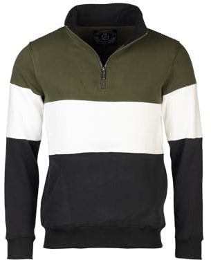 Rydale Mens Striped Embroidered Sweatshirt Men Country Jumper Sweater Fleece (UK, Alpha, XXL, Regular, Regular, Olive/White/Black)