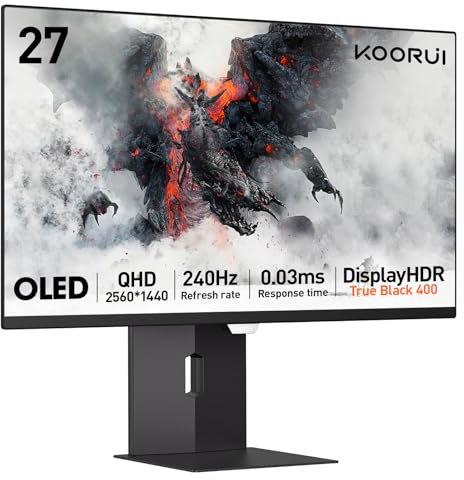 KOORUI S2721XO 27 Inch Gaming Monitor, 240Hz, QD-OLED, QHD 1440P, 0.03ms, HDR 400, Adaptive Sync, Lifting Adjustable, VESA Mountable, HDMI/DP, Low Blue Light, 99% SRGB