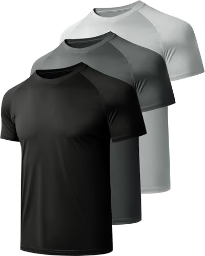 miijoory Pack of 3, 5 or 7 Sports T-Shirts, Men's Functional Shirt, Sports Shirt, Quick-Drying, Breathable Fitness Shirt, Training Shirt, Men's Running Shirt, Short Sleeve, XXL