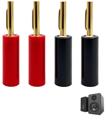 4 Pcs 4mm Banana Plugs, Banana Plug Gold Plated for Speakers and Amplifiers, Premium Audio Connectors for Hi-Fi Systems, Home Theatre, DIY, Audio Connectors for Clear Sound Quality, 2 Red 2 Black