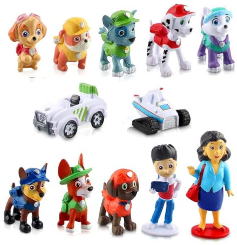 Paw Cake Toppers,12pcs Paw Puppy Dog Patrol Party Decorations with Dog Figures,Cake Decoration Set for Birthday Cakes,Cupcakes,Party Bags and Kids Birthday Party Supplies