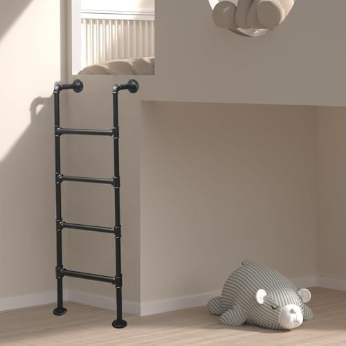 TESINMEJ Escalera de Metal Negra de 128 cm (47), 125 cm (50), 132 cm (52), 150 cm (59) y 200 cm (79). Escalera de altillo para litera, con Montaje en Pared, para Subir con Seguridad al Hueco de