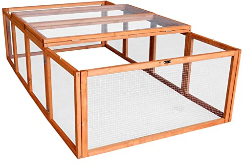 Actiaspet Wooden Outdoor Pet Run with Mesh Cover, Hinged Entrances, for Rabbits, Guinea Pigs, Chickens (Fir Wood, X Large - 180cm, 8)