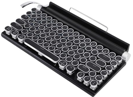 VELATEMOR Retro -Schreibmaschinen -Tastatur, Drahtlose Mechanische Gaming -Tastatur, Punkround -Tastatur, Metallrahmen, 83 -Taste Blue Switches für Tablet Computer Phone (Black)