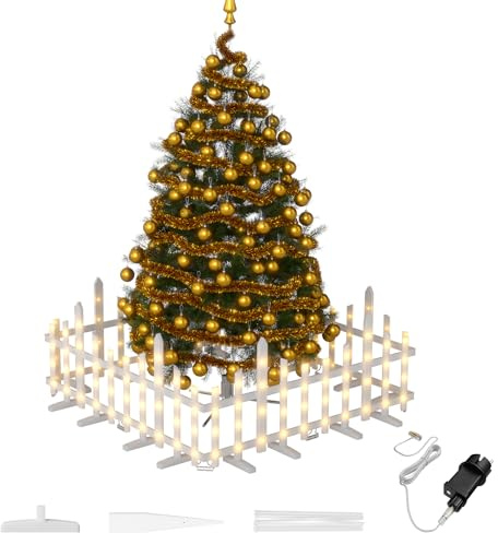 FIVMEN 10x Weihnachtsbaum Zaun Weiß mit LED Mini Gartenzaun Beleuchtet Kunststoff Lattenzaun Zaun Weinachtsdeko Gartendekor Weihnachtsbeleuchtung für drinnen und draußen, Wellenförmig