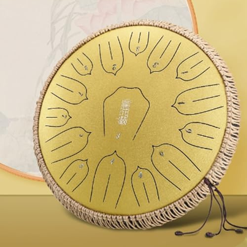 Stahlzungentrommel - 14 Zoll 15 Töne Regentrommel -Große Metall-Handpan-Trommel Für Erwachsene/Kinder, Handpan-Schlägeln Und Tragetasche, C-Dur-Musikinstrument(A)