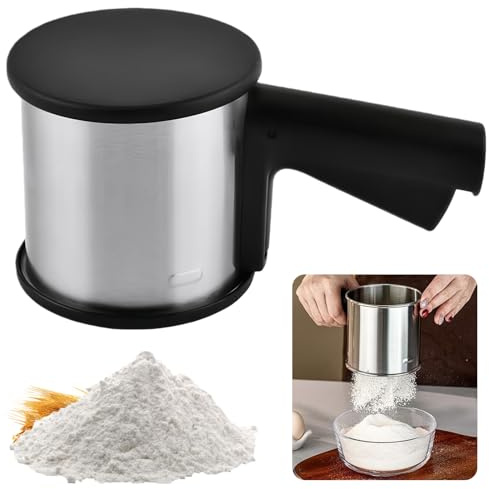 Puderzuckerstreuer mit feinmaschigem Edelstahlfilter, Mehlsieb Edelstahl, Puderzuckermühle Mehlstreuer Zuckerstreuer Staubzuckermühle für Puderzucker Mehl Zucker Zimt Gewürzpulver