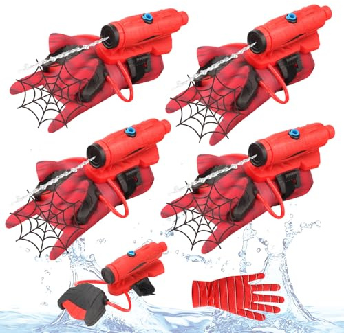 4 Pcs Wasserpistole, Launcher Handschuhe Spider Spinnennetz, Wasserpistole für Kinder bis zu 5 Meter