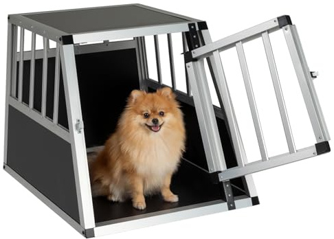 FANTASK Alu Hundetransportbox, abschließbare Tür & herausnehmbare Trennwand, trapezförmige Hundebox für Auto, LKW und Camping (69,5 x 54 x 50,5 cm)