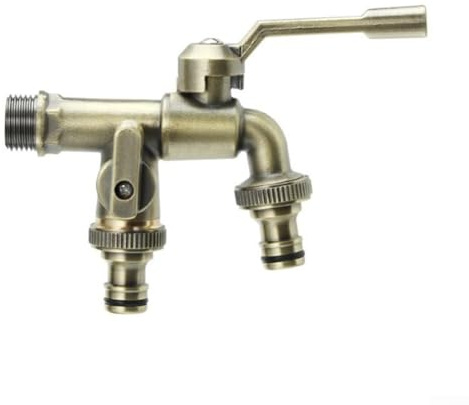 Rubinetto da giardino, in bronzo antico, rubinetto da esterno, 1 ingresso e 2 uscite, antigelo, rubinetto in ottone per lavatrice (bronzo)