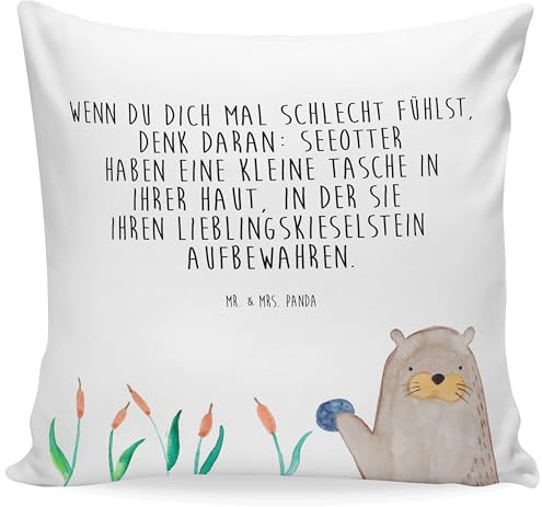 Mr. & Mrs. Panda Zierkissen Otter Stein - Geschenk, neugierig, Otter Seeotter See Otter, Sofakissen, Kissen 40x40, Pflanzen, Fischotter, Dekokissen