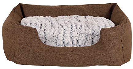 lionto Hundekörbchen mit flauschigem Wendekissen, kuscheliges Heimtierbett in meliertem Design mit tiefem Einstieg für Hunde & Katzen Aller Größen, 60x50 cm, weiches Hundebett, braun