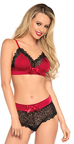 LEG AVENUE Satin Elasthane Bralette String Medium Red Black