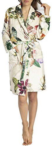 ESSENZA Bademantel Fleur Ecru, L - 100% Polyester - Blumen Pfingstrosen Tulpen