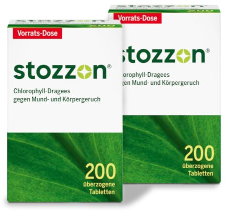 Stozzon Chlorophyll-Dragees 20 mg überzogene Tabletten | Mundgeruch und Körpergeruch wirksam vorbeugen - Spar-Set: 2x 200 Dragees