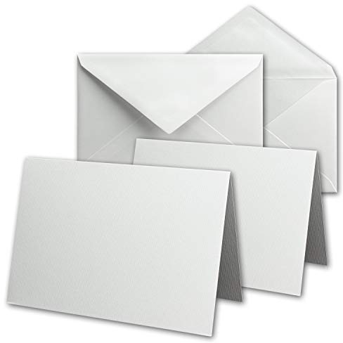 DIN B6 Karten-Set aus 200 Klapp-Karten blanko mit 200 Brief-Umschlag und 200 Falt-Blatt - Struktur-Leinenpapier - Vintage Grußkarten-Set - von Ihrem Glüxx-Agent