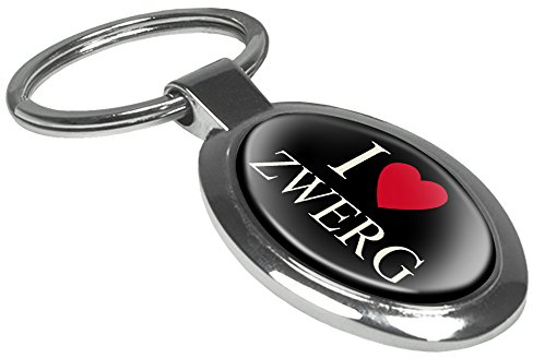 printplanet Schlüsselanhänger mit Namen Zwerg - Motiv I Love - Namensschlüsselanhänger, personalisierter Anhänger, Talisman, Anhänger, Chrom