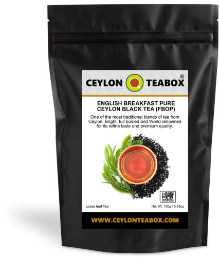 Ceylon Teabox® English Breakfast Tea Pure Ceylon Loose Leaf Black Tea (FBOP) English Breakfast Tea Loose Leaf Tea Ceylon Black Tea English Breakfast Tea leaves 100g In Resealable Pouch